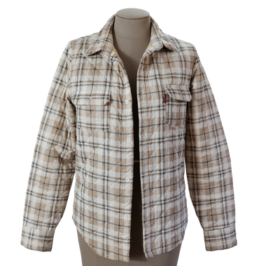 Chaqueta Acolchada Beige Azúl Cuadros