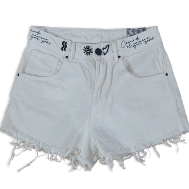 Short Beige Denim Bordado en Pretina