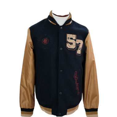 Chaqueta Impermeable Azul Oscuro Mangas Café