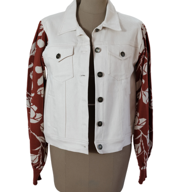 Chaqueta Denim Beige Mangas Terracota