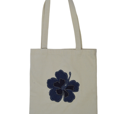 Tote Bag Beige Flor Azúl
