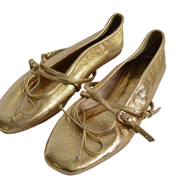 Baletas Doradas Con Moño