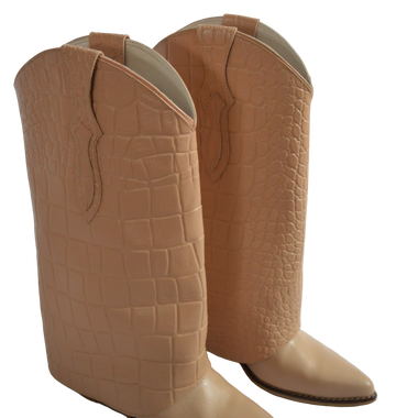 Botas Beige Con Capa Texturizada Caña Alta Talla 37
