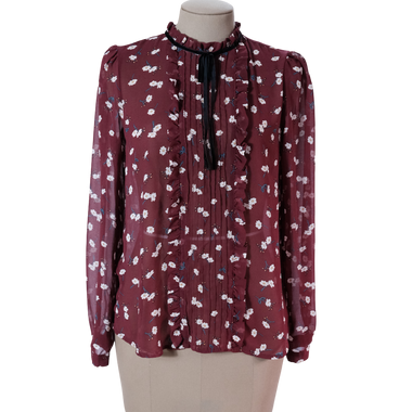 Blusa Manga Larga Chifón Vinotinto Flores