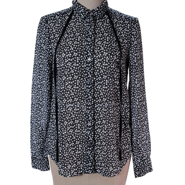 Blusa Negra Chifón Flores Blancas