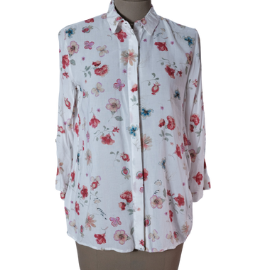 Camisa Blanca Liviana Flores Rosadas