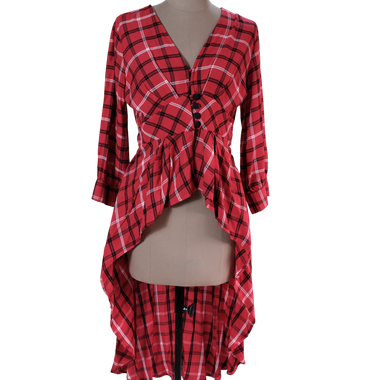 Vestido Rojo Cuadros Asimetrico