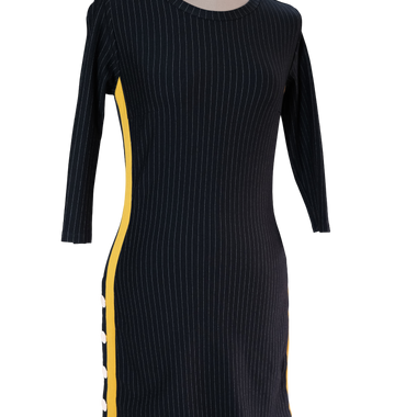 Vestido Negro Rayas Franja Amarilla