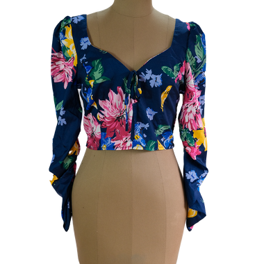 Blusa Azul Estampado Floral Escotada