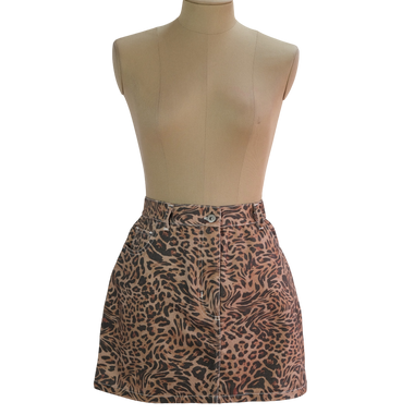 Falda Corta Denim Animal Print Café