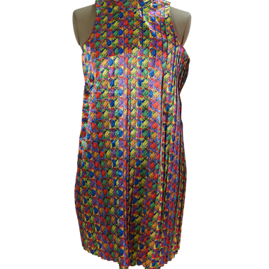 Vestido Plisado Estampado Pequeño Multicolor