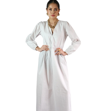 Vestido Largo Manga Larga Blanco Puntos
