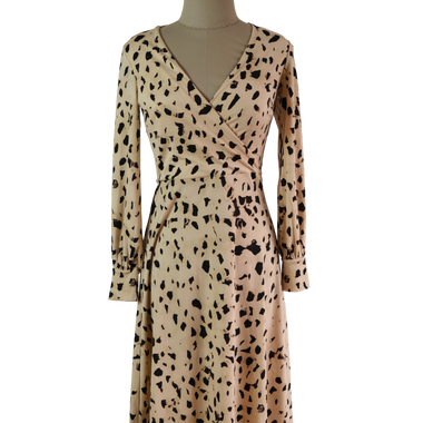 Vestido Largo Beige Manchas Negras