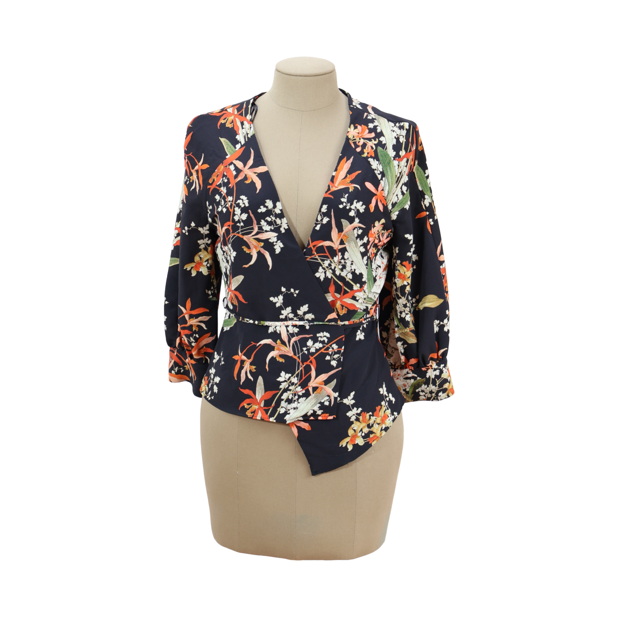 Blusa Flores Negra Naranja Talla S