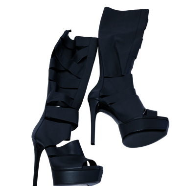 Botas Tacón Largas Cuero Negro Aberturas Gucci