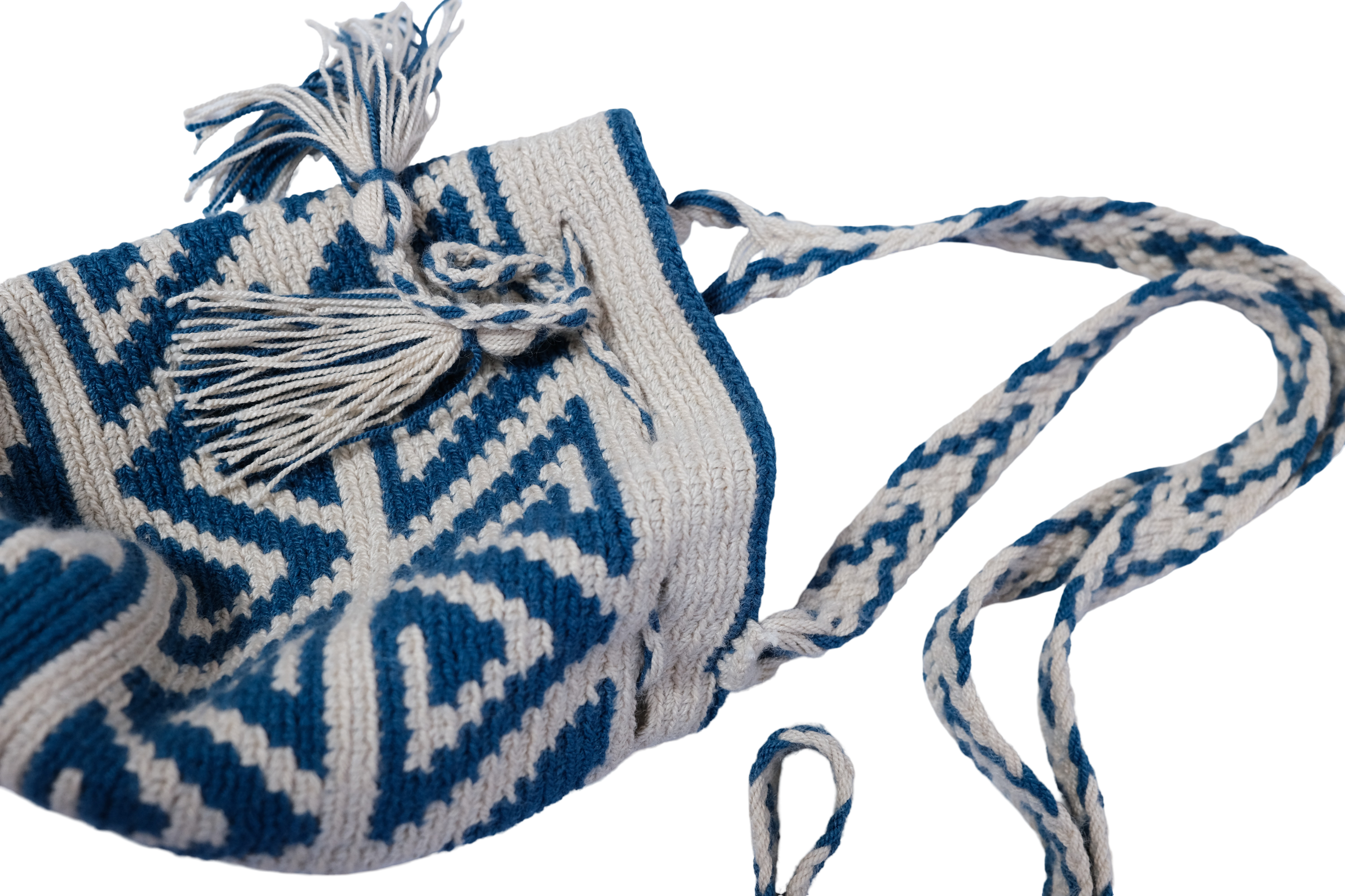 Mini Mochila Tejida Azúl Beige