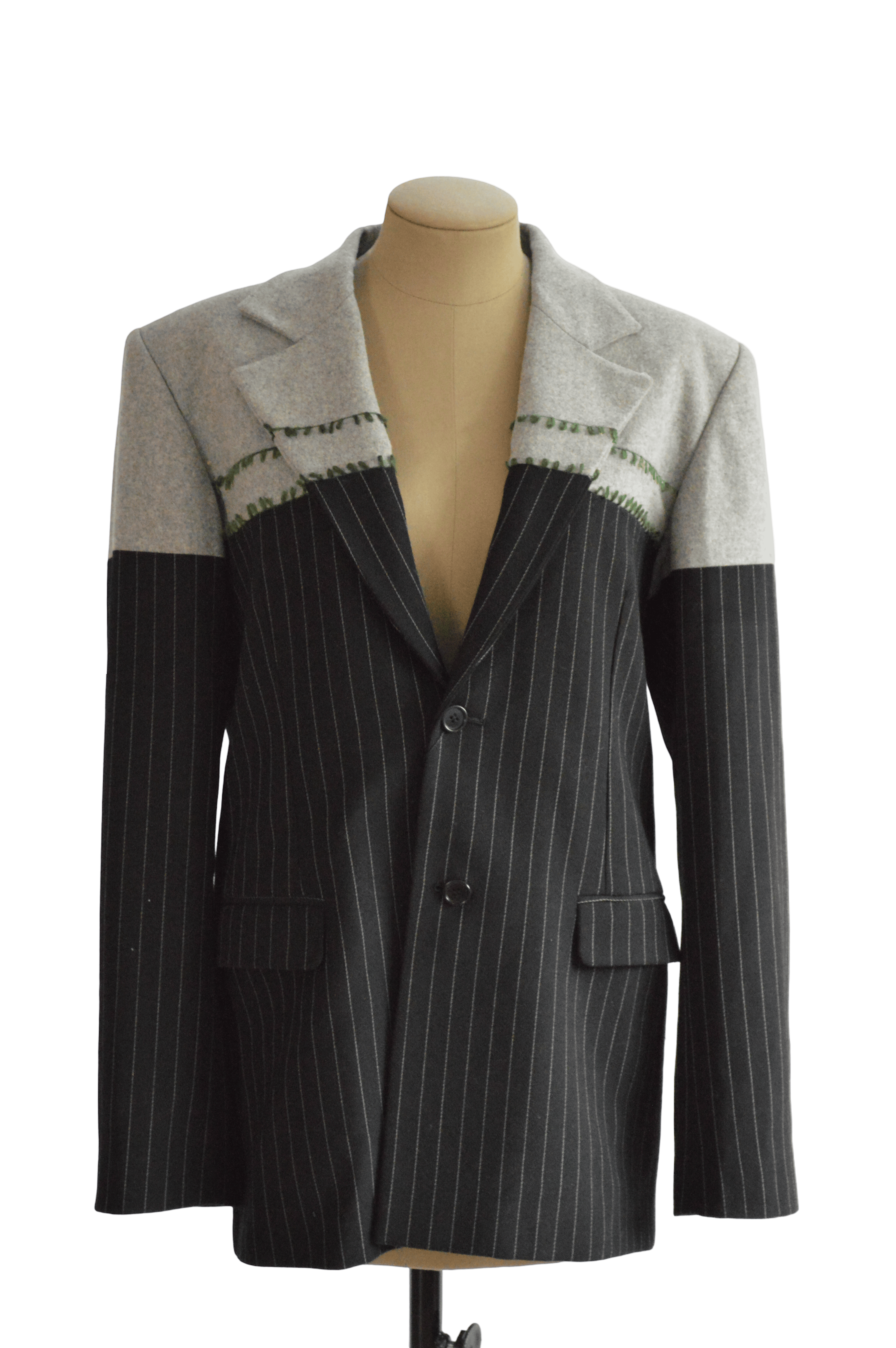 Blazer Negro de rayas y Franja superior Gris Talla M