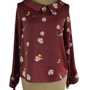 Blusa Vinotinto Estampado Pajaros