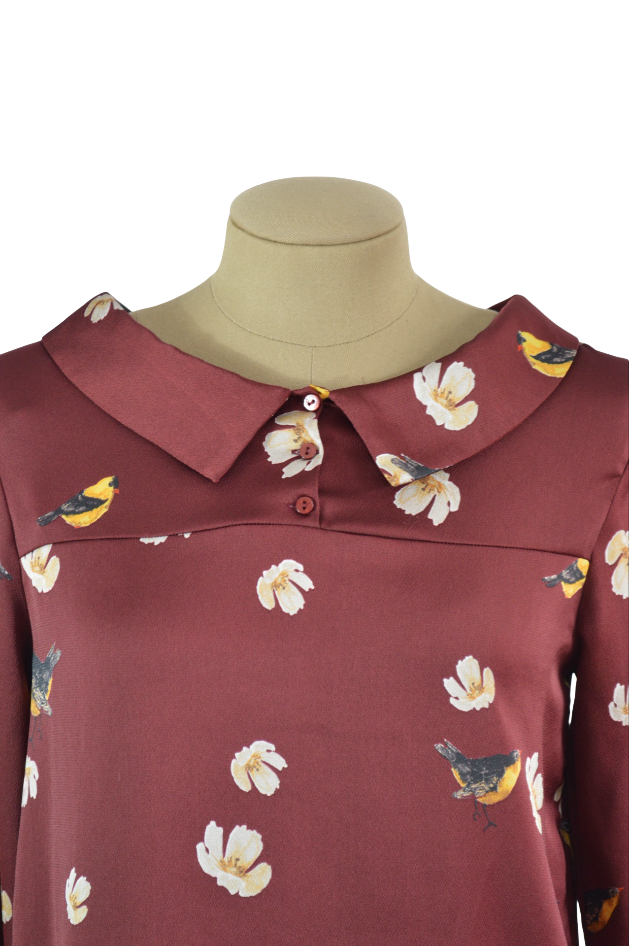 Blusa Vinotinto Estampado Pajaros