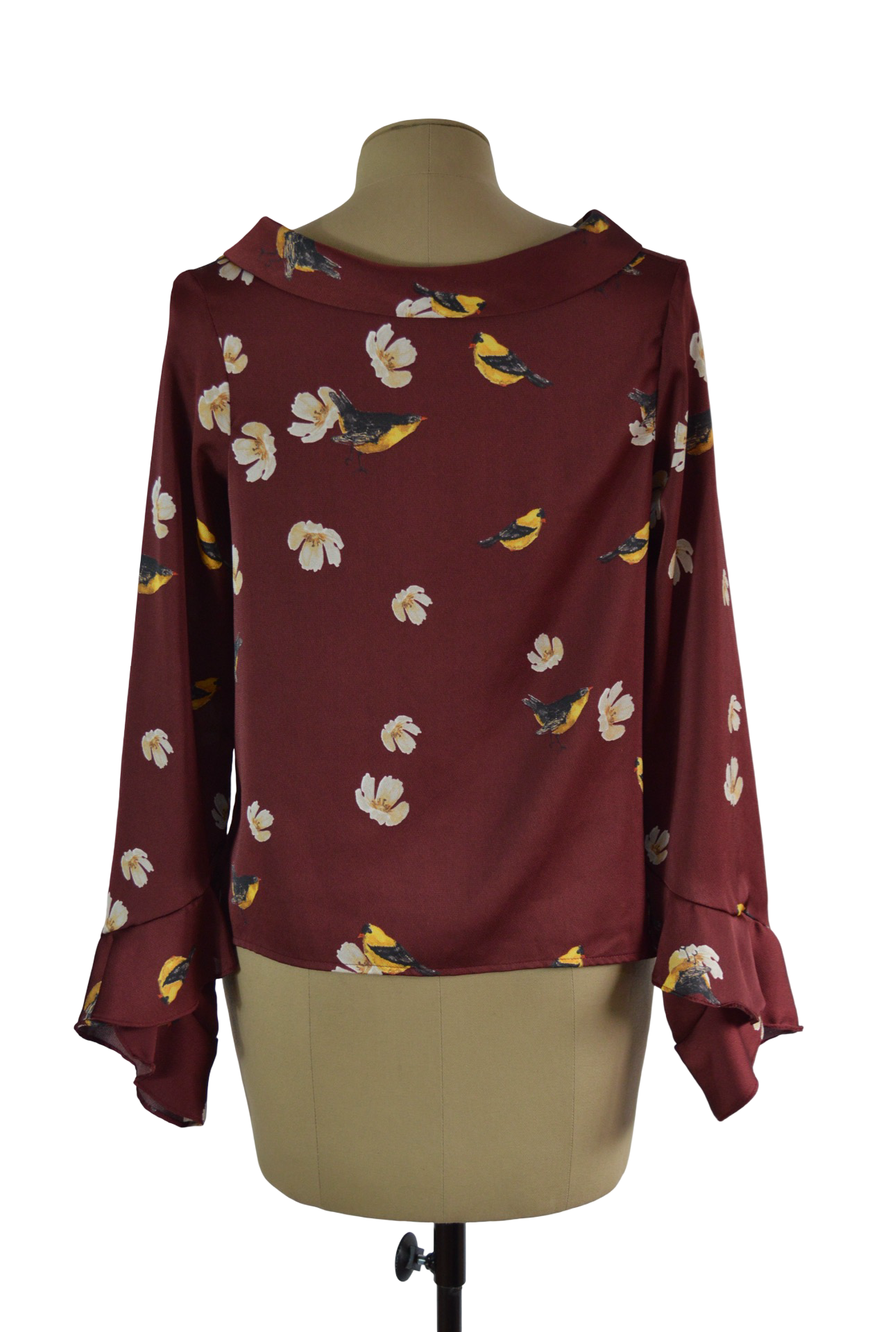 Blusa Vinotinto Estampado Pajaros