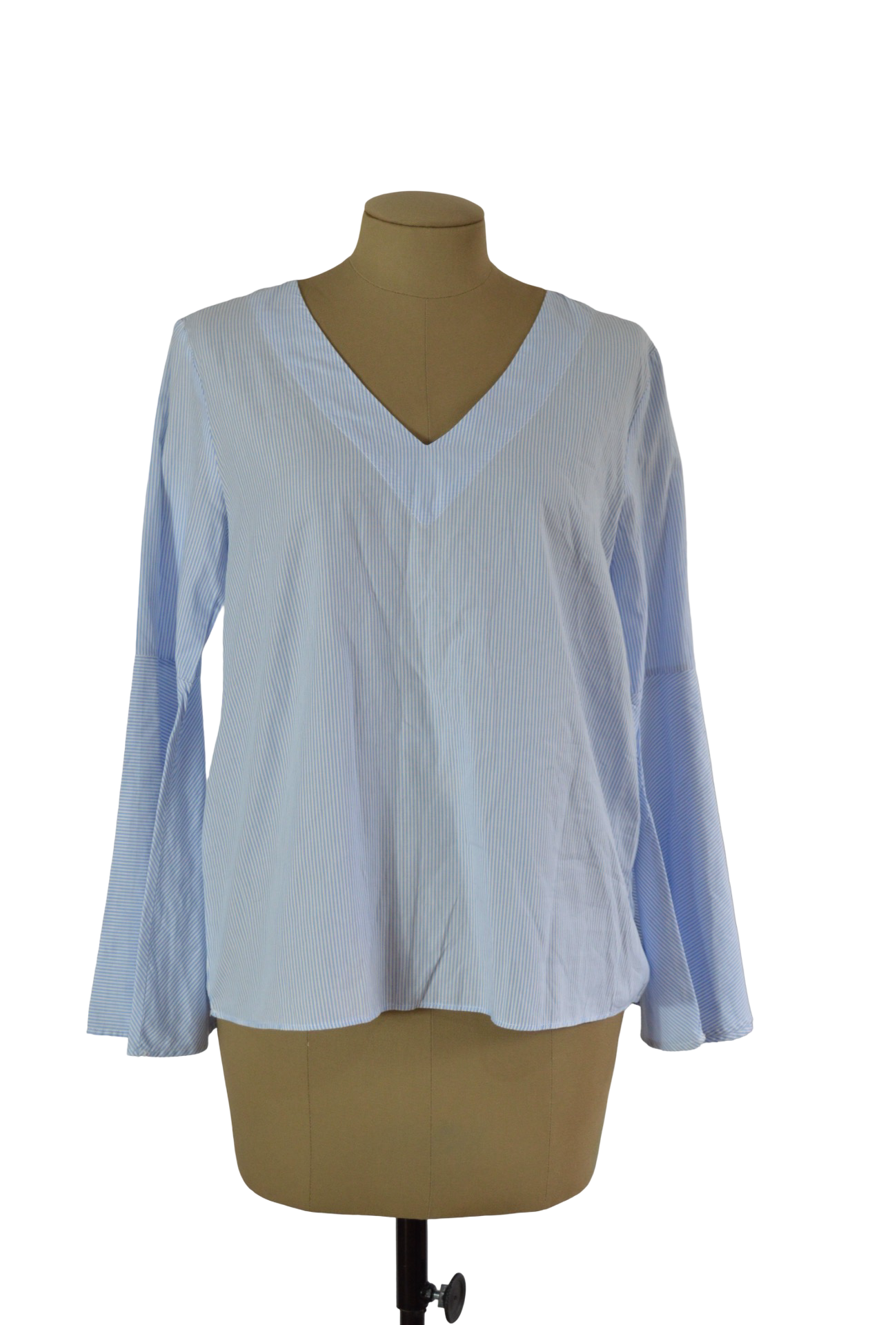 Camisa Azul Blanco Rayas Manga Amplia