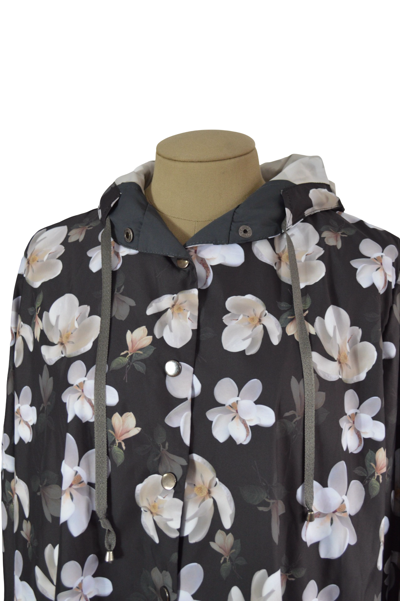 Chaqueta gris estampado de florws impermeable