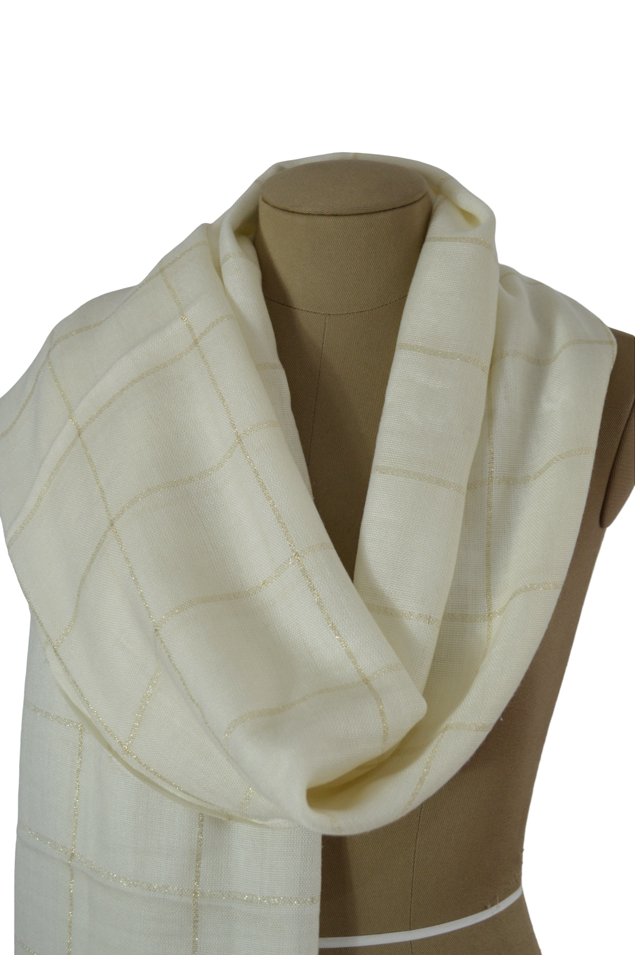 Pashmina Beige Cuadros Dorados