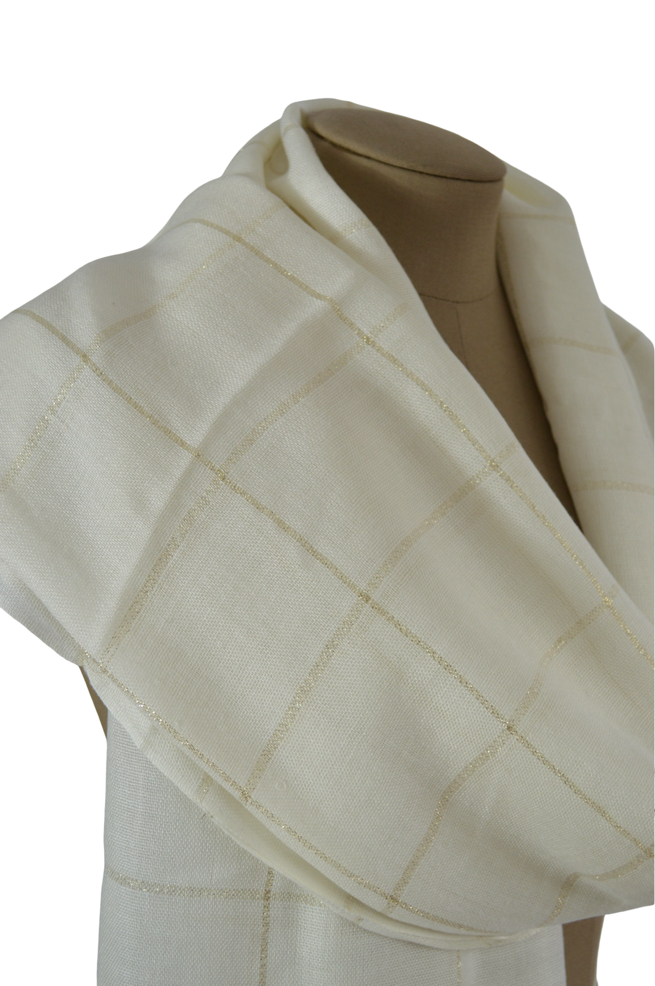 Pashmina Beige Cuadros Dorados