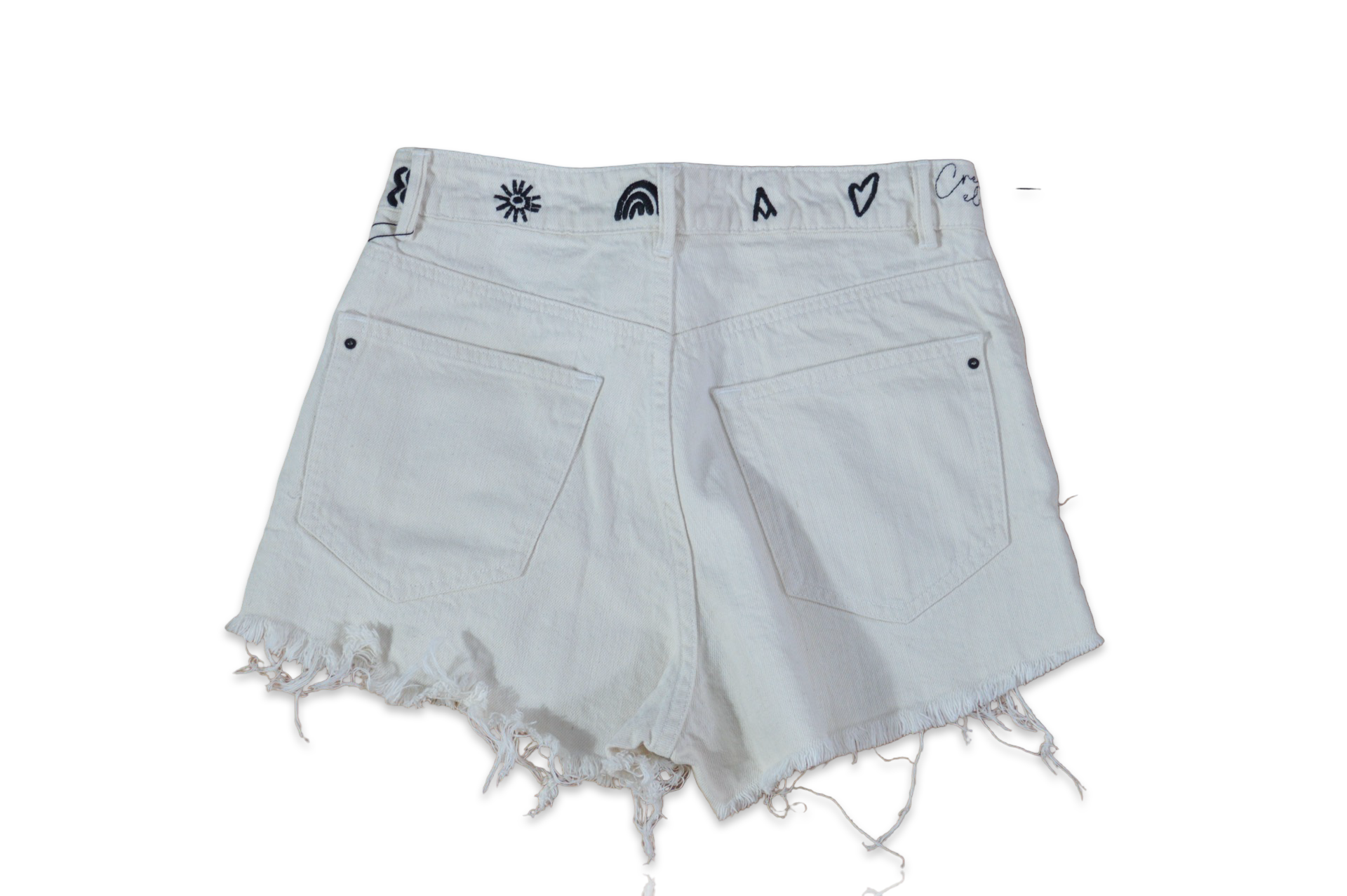 Short Beige Denim Bordado en Pretina