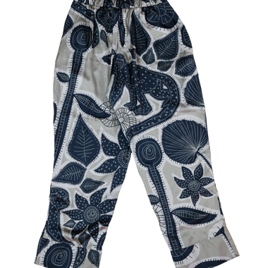 Pantalón Seda Verde Estampado Hojas