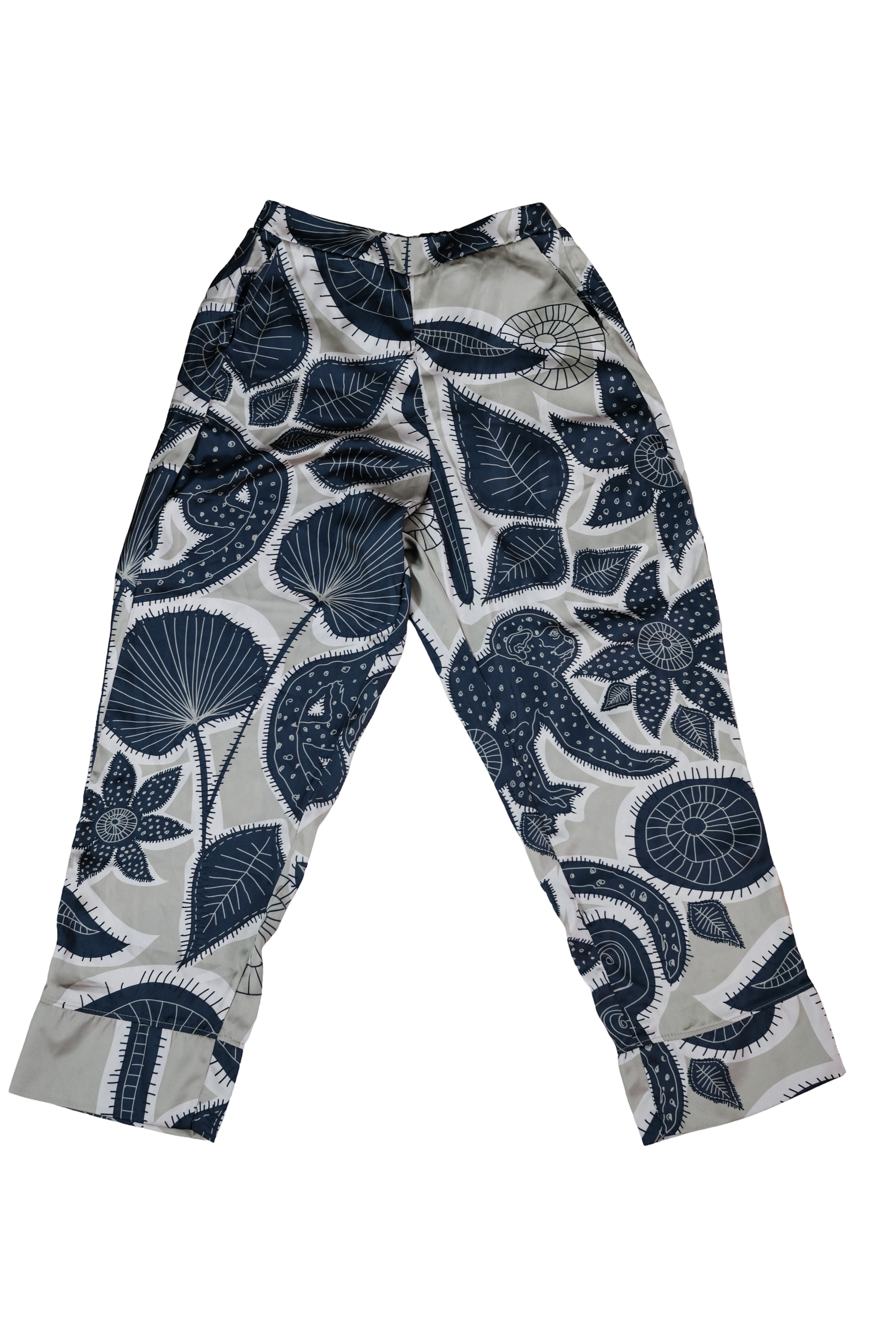 Pantalón Seda Verde Estampado Hojas