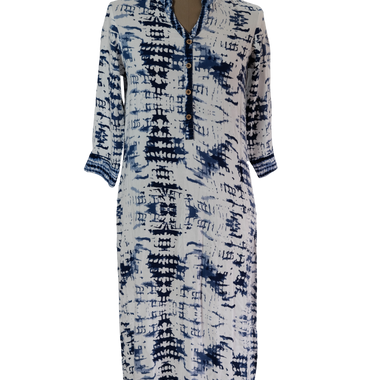Vestido Largo Blanco Estampado Azúl