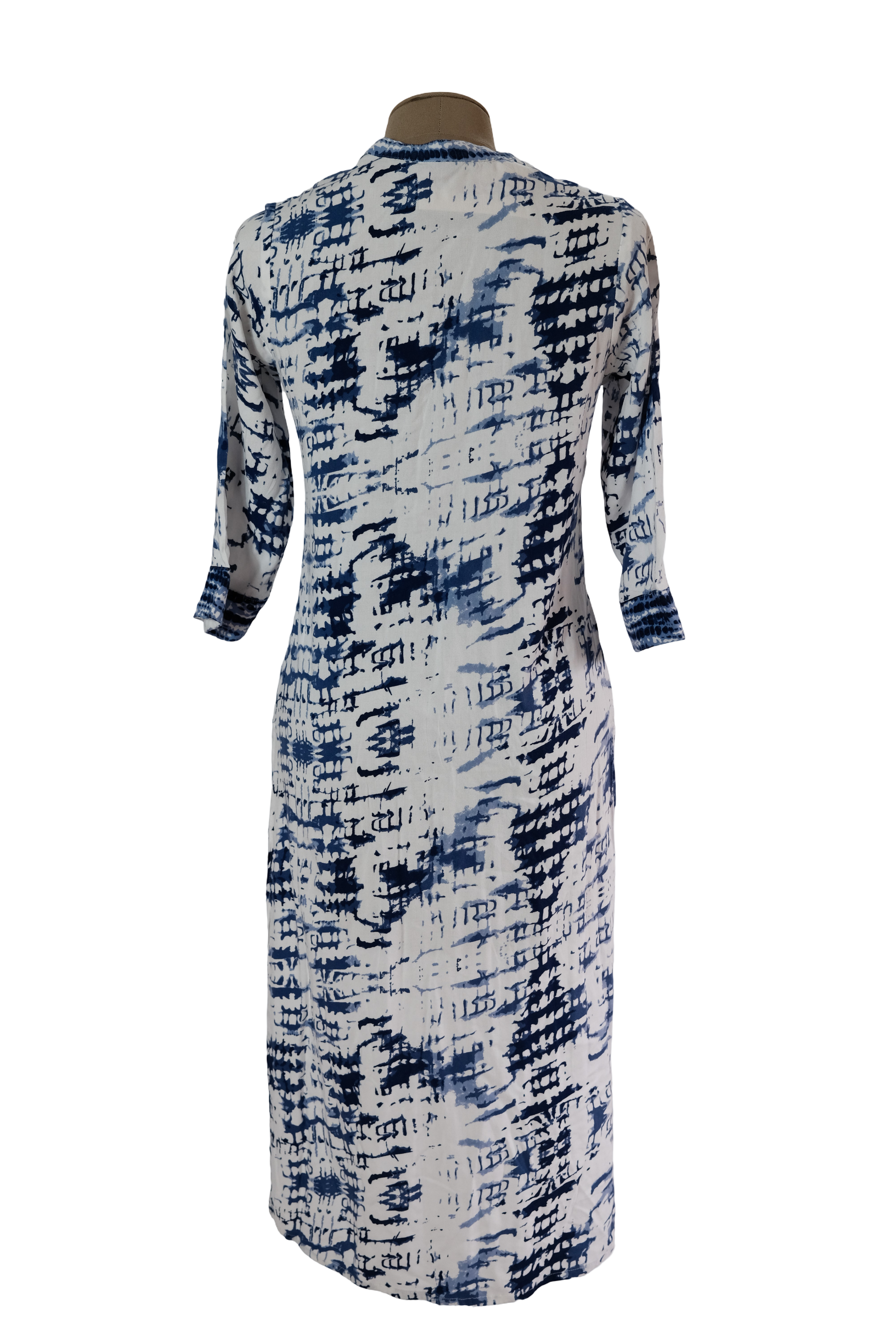 Vestido Largo Blanco Estampado Azúl