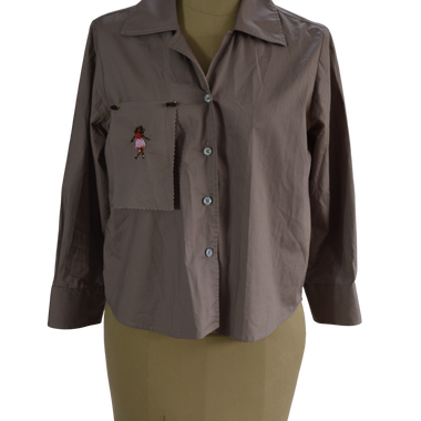 Camisa Bordado Pedrería Café
