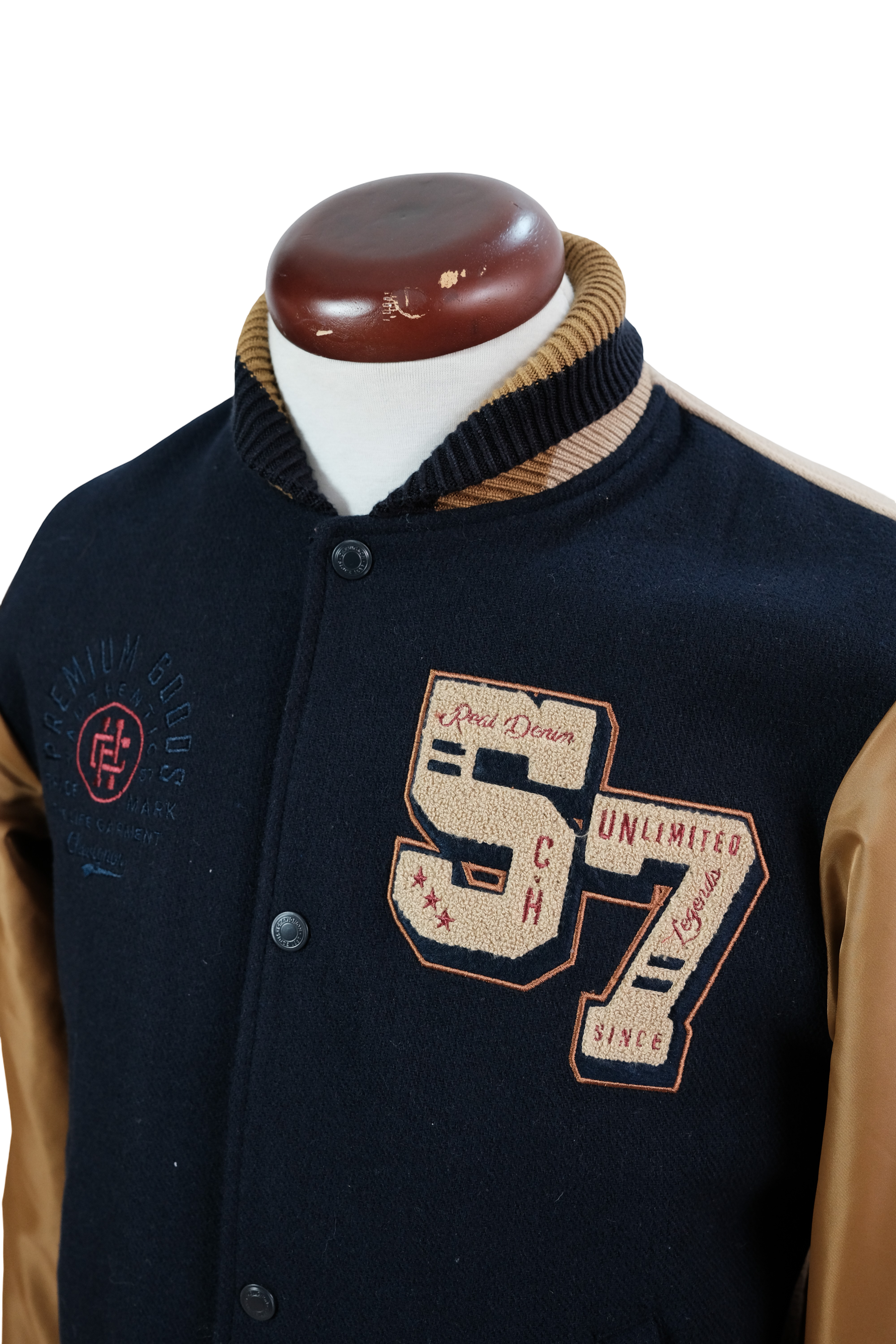 Chaqueta Impermeable Azul Oscuro Mangas Café