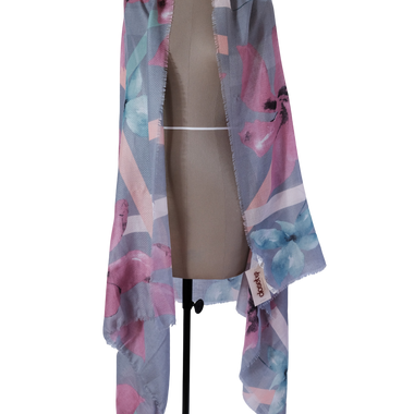 Pashmina Gris Flores Multicolor