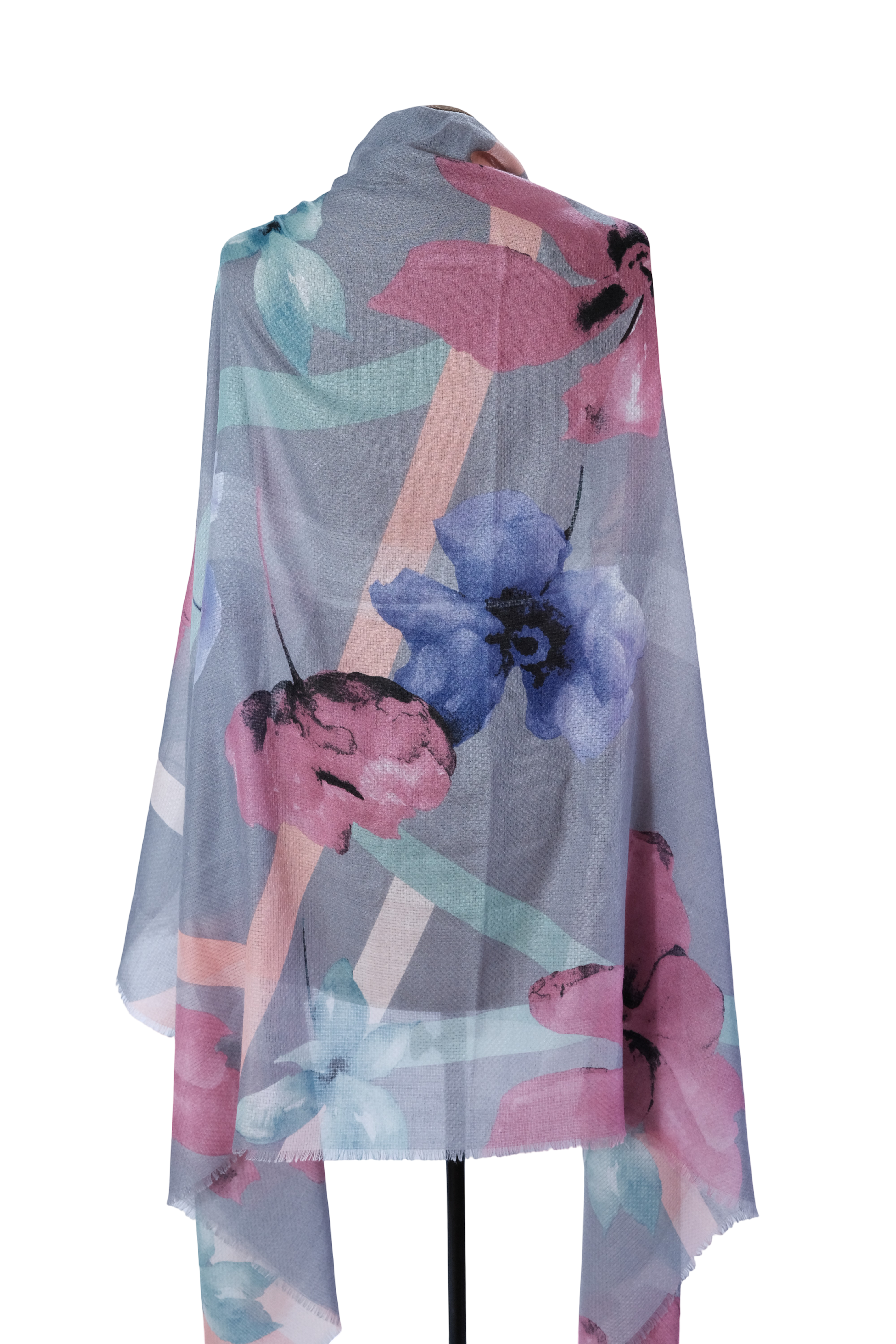 Pashmina Gris Flores Multicolor