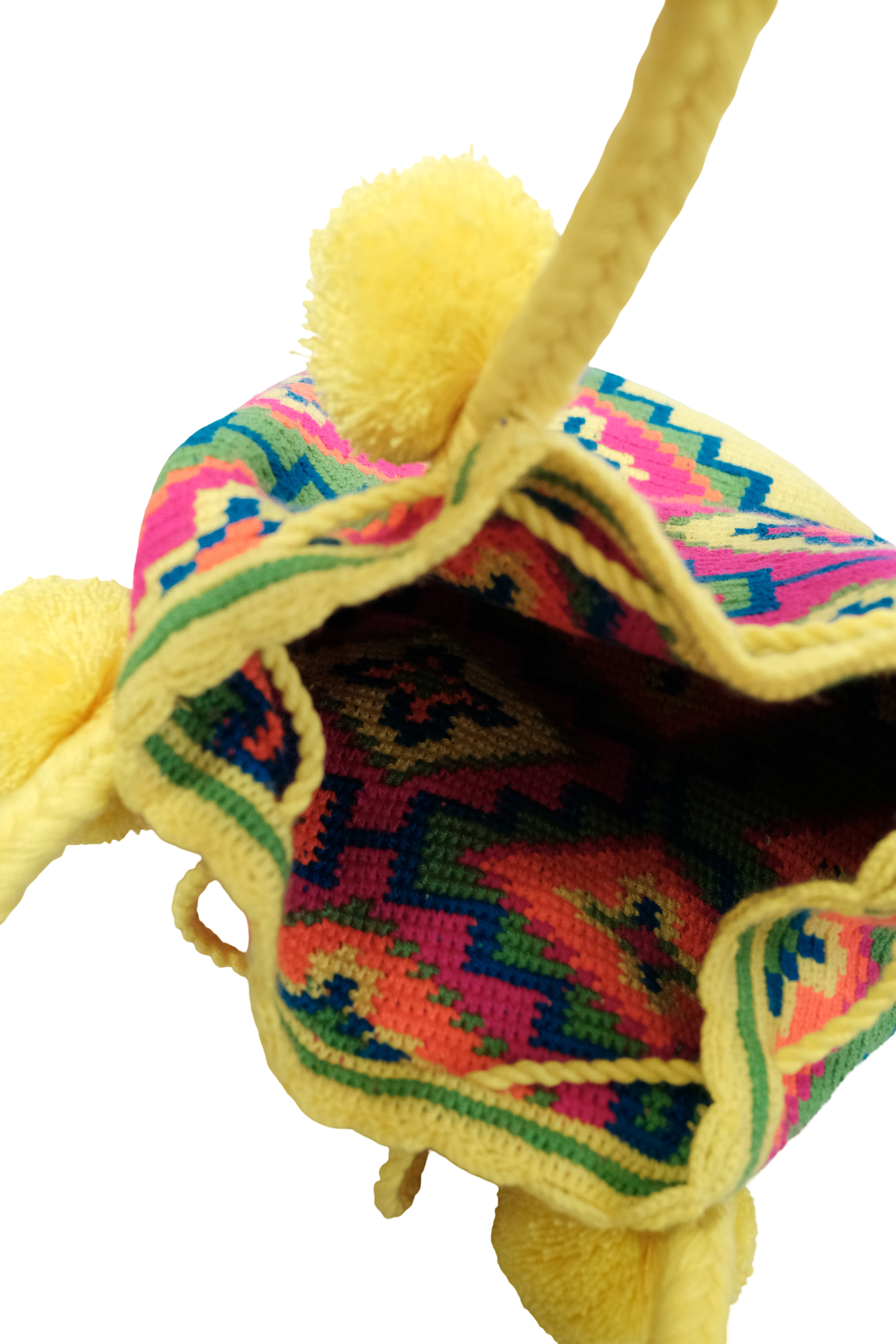 Mochila Wayuu Amarilla Rosado Pompones