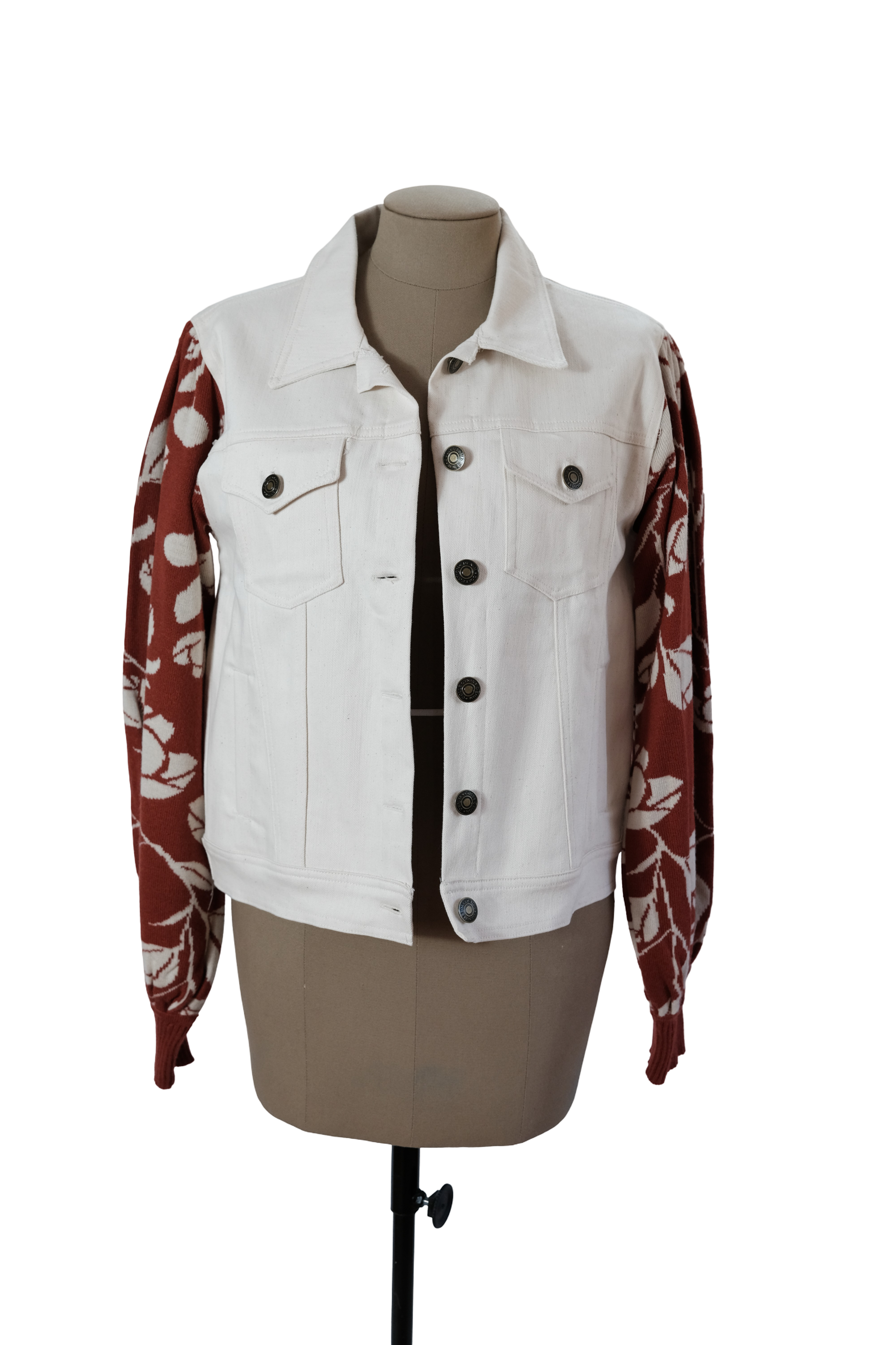 CHAQUETA DENIM BEIGE MANGAS TERRACOTA TALLA L