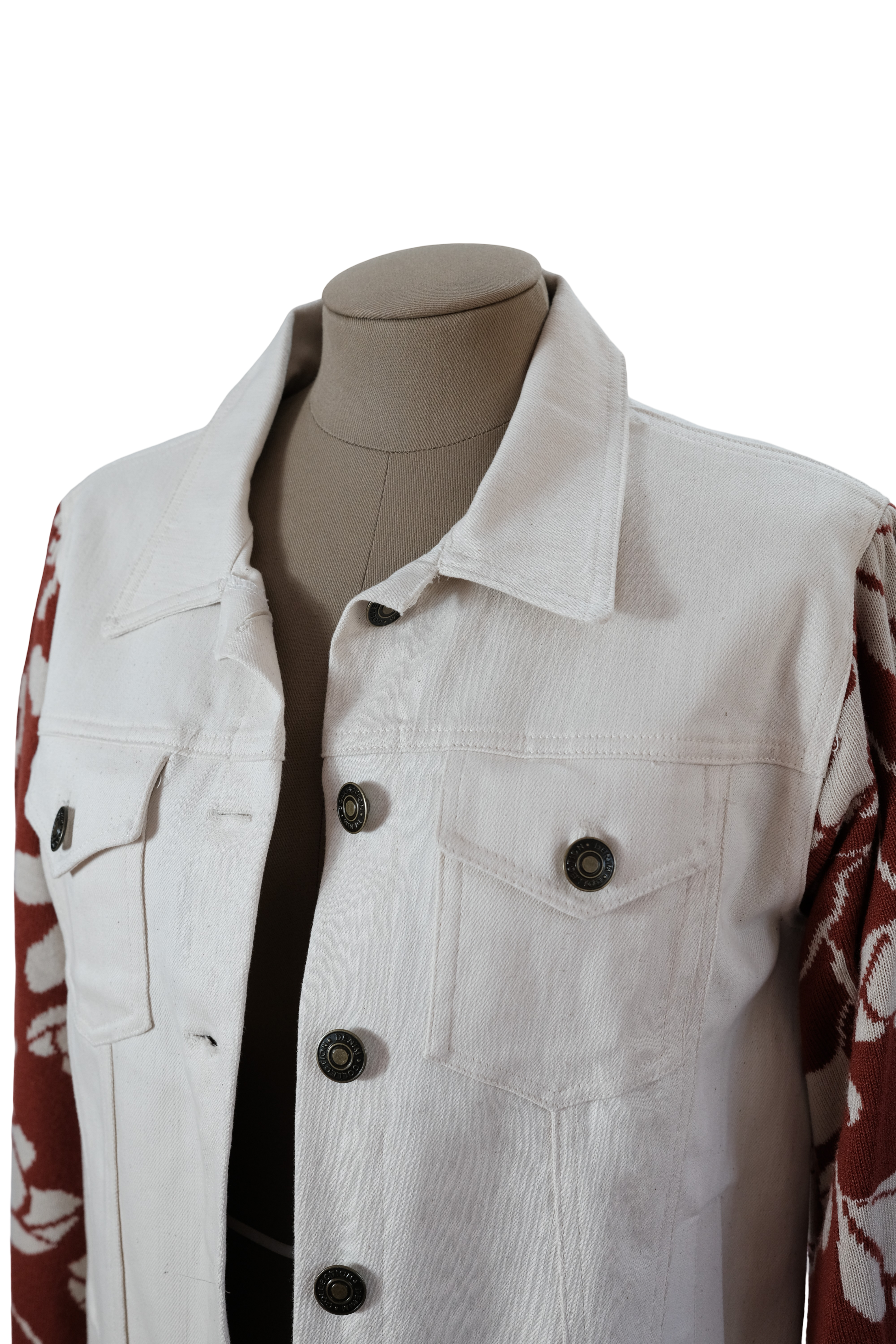 Chaqueta Denim Beige Mangas Terracota