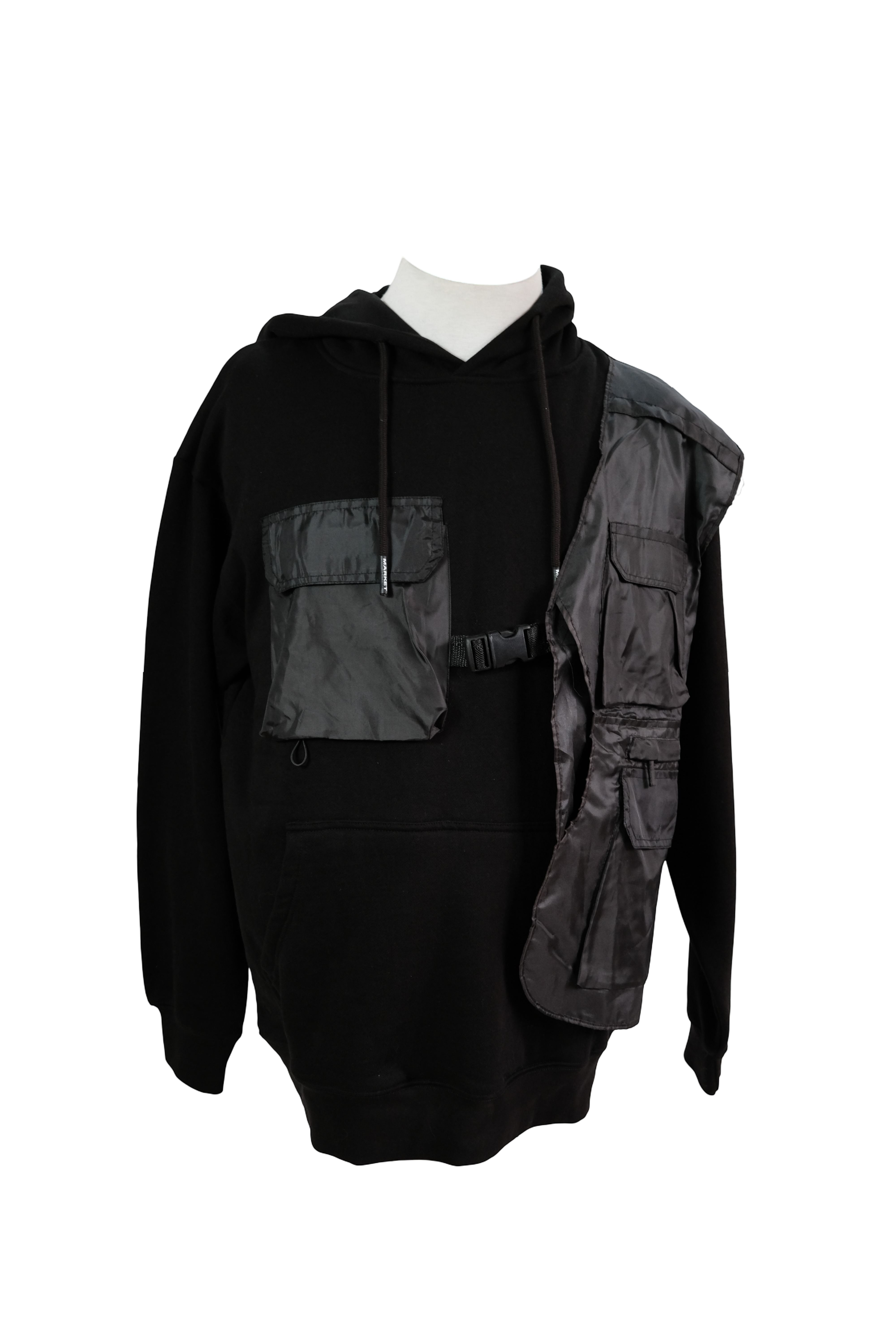 Hoodie Negro con Chaleco impermeable sobrepuesto