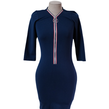 Vestido Corto Azul Algodón Cremallera