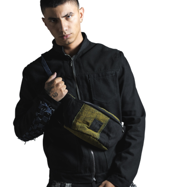 Canguro Denim Negro Y Verde Difuminado