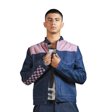 Chaqueta Denim Azúl Medio y Rosado Claro