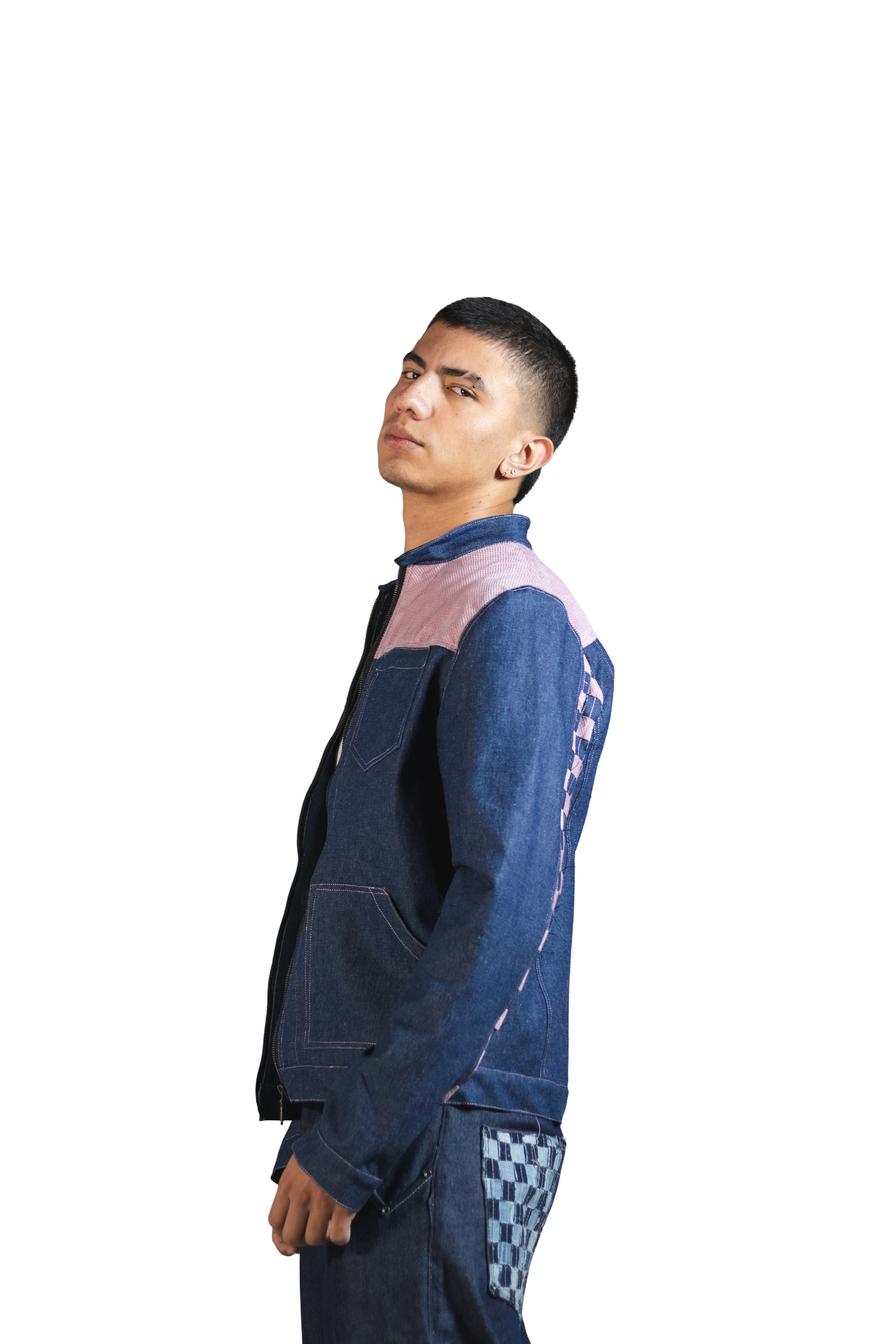 Chaqueta Denim Azúl Medio y Rosado Claro