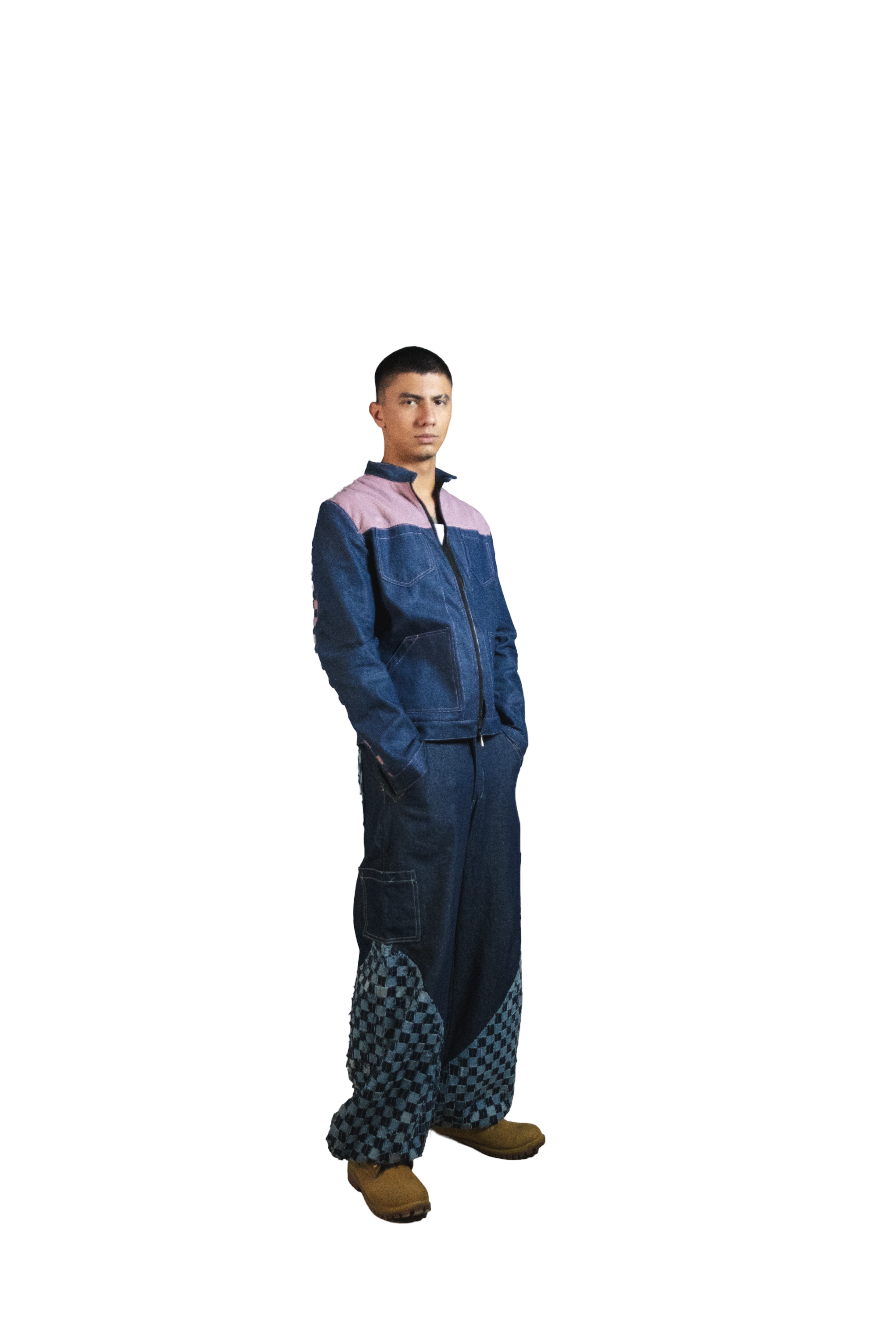 Chaqueta Denim Azúl Medio y Rosado Claro