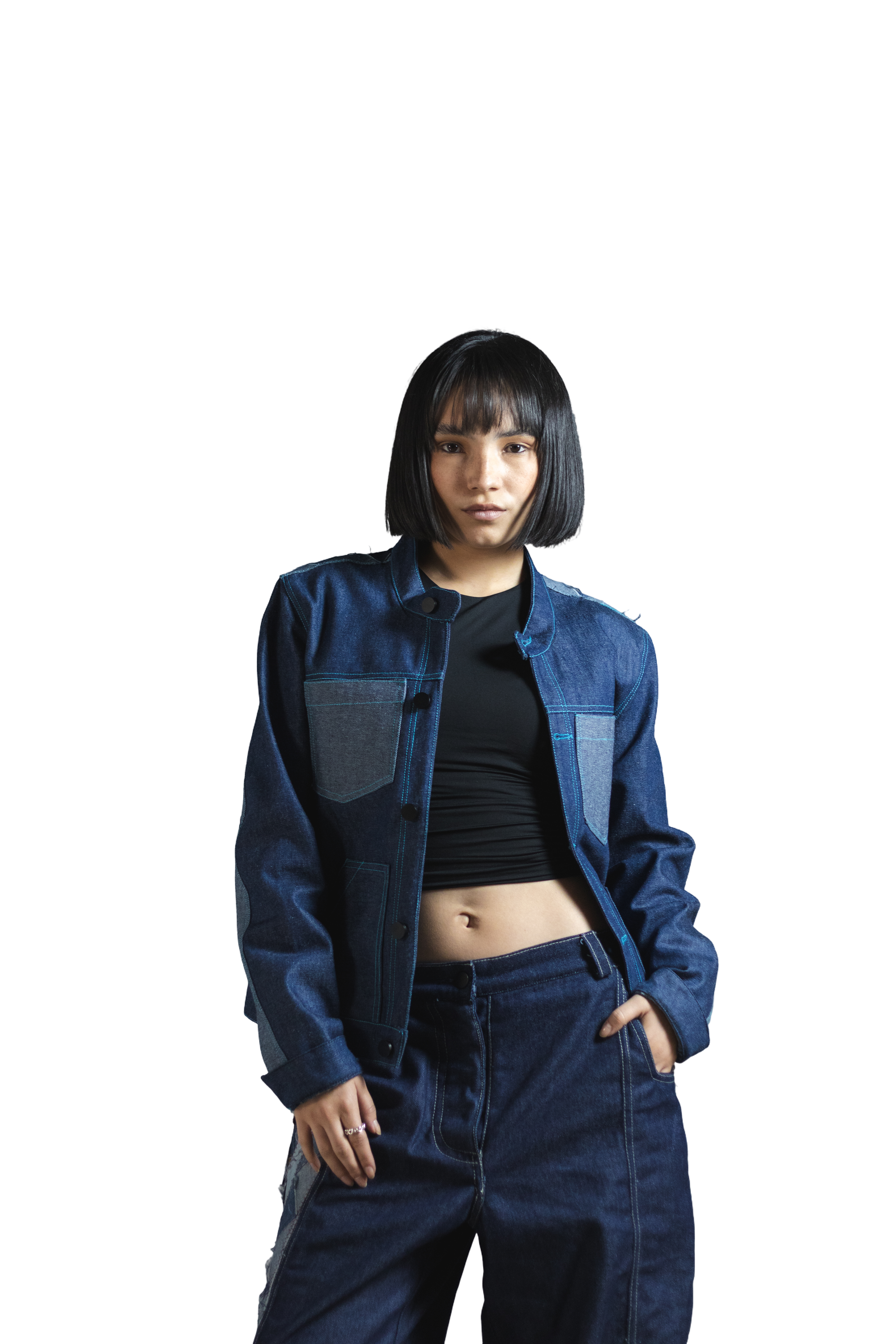 CHAQUETA DENIM AZUL MEDIO INTERVENCIÓN EN ESPALDA TALLA ML