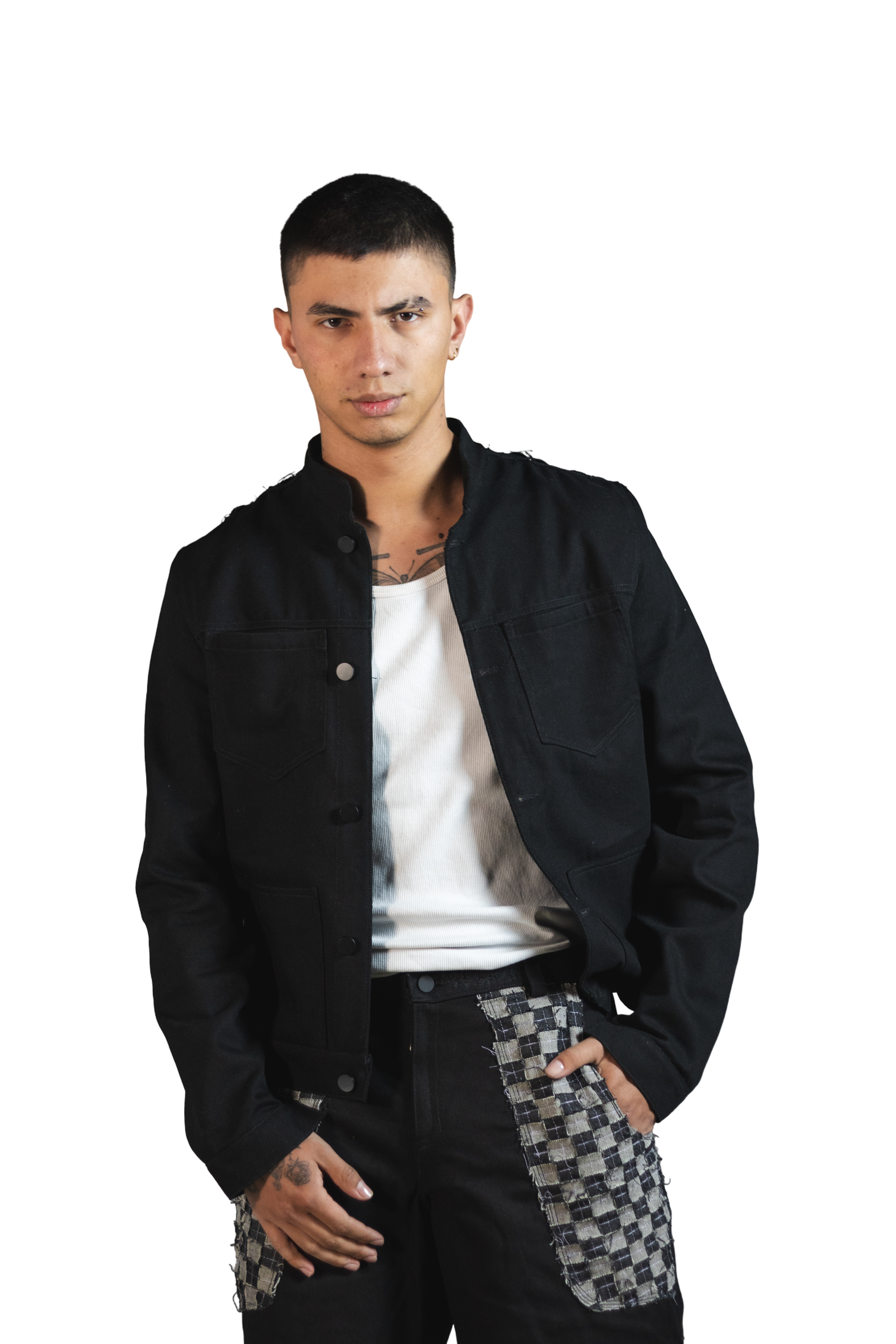 Chaqueta Denim Negro Botones Intervención Espalda Negro