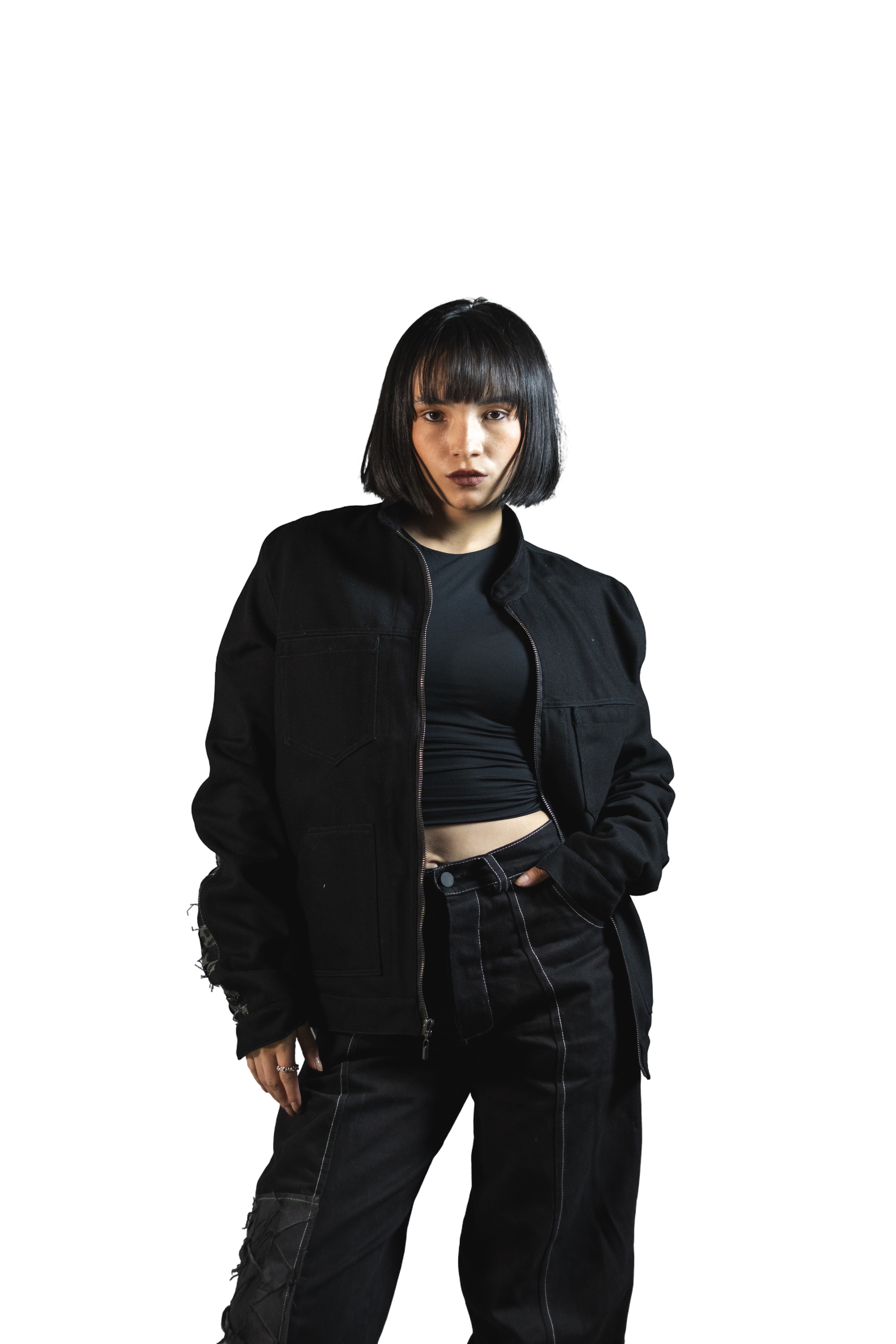 Chaqueta Denim Negro Cremallera