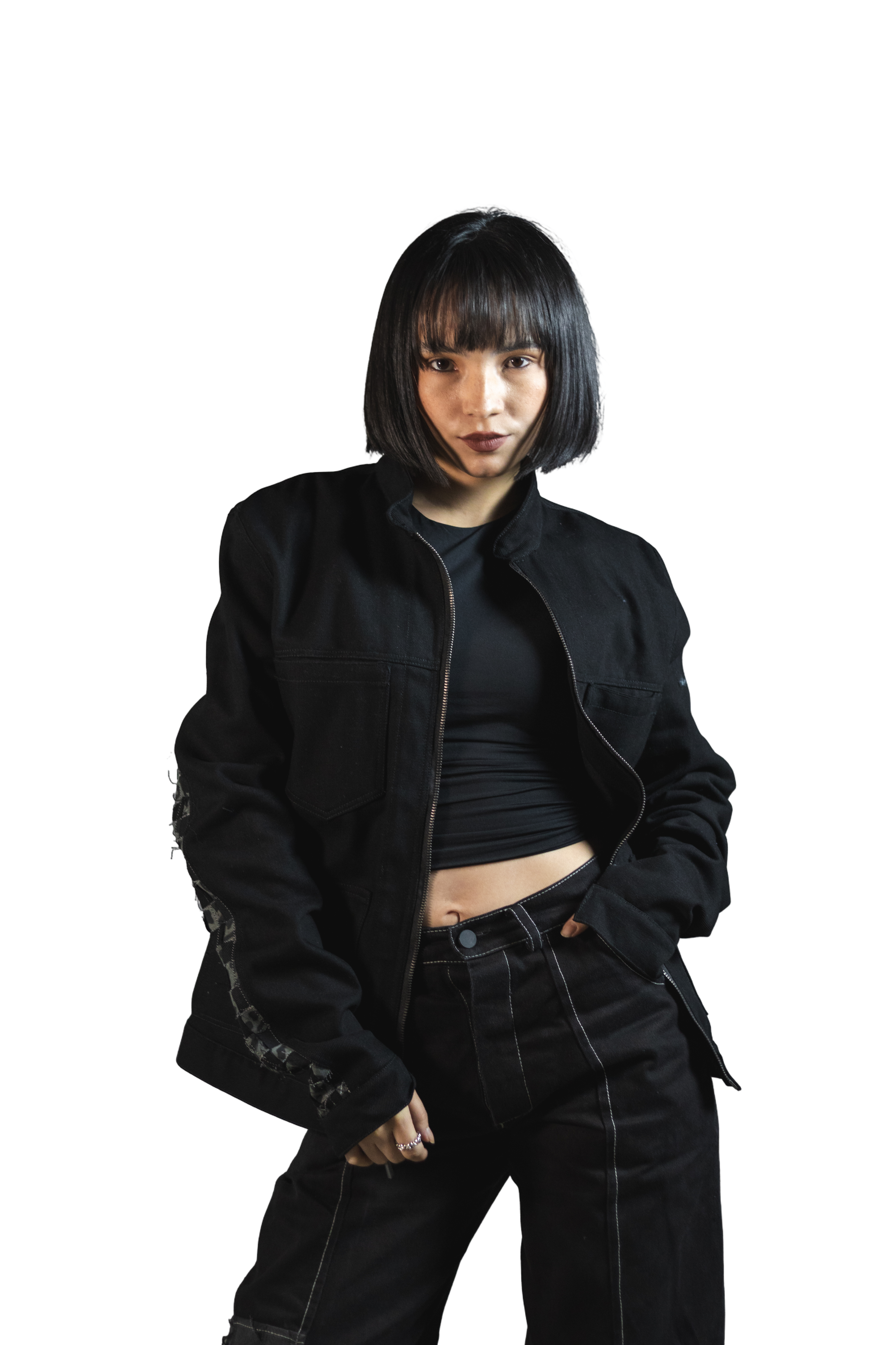 Chaqueta Denim Negro Cremallera